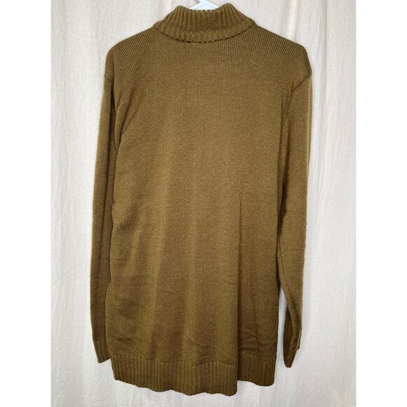 1970s Inserch Cognac Wool Cable Knit Faux Suede Full Old Money Sweater Jacket L - Picture 4 of 4